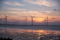 windmills in the sunset