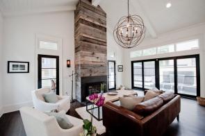 White oak wood fireplace surround accent