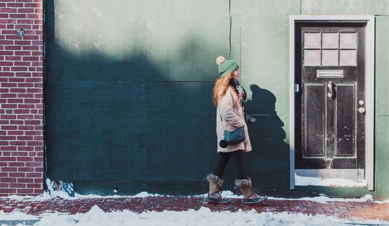 woman walking in snow