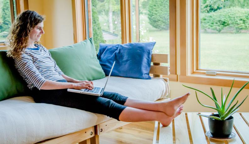 woman sitting on an eco friendly couch