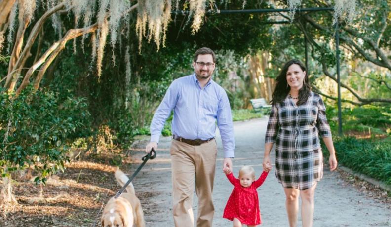 Quirk-Garvan family walking through the park 