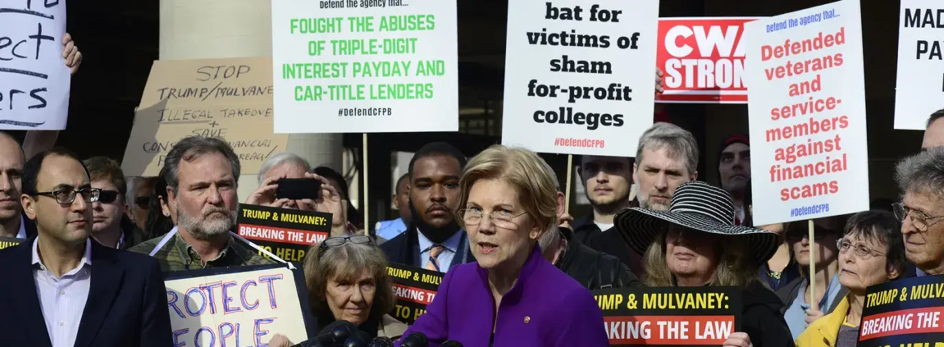 Elizabeth Warren speaks at a CFPB event