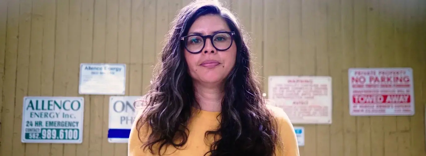 Gabriela Garcia, South LA Resident and organizer photographed outside of the AllenCo oil site in University Park, Los Angeles.