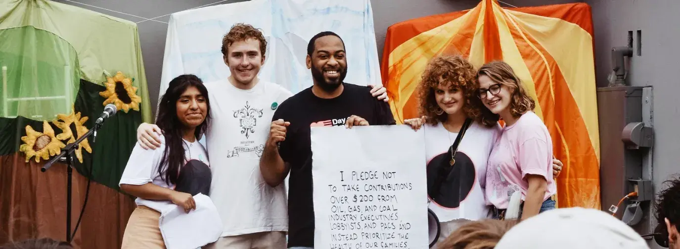 September 2019 Climate Strike in Louisville is (from left) Fernanda Scharfenberger, Scotty Monteith, State Representative Charles Booker, Lily Gardner, and Jillian Greene.