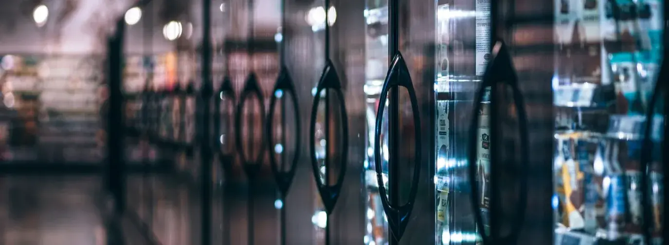 Line of freezers in a supermarket