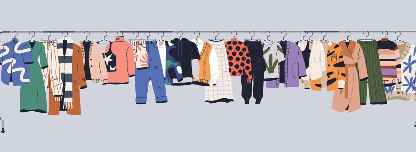 illustration of clothing on a rack