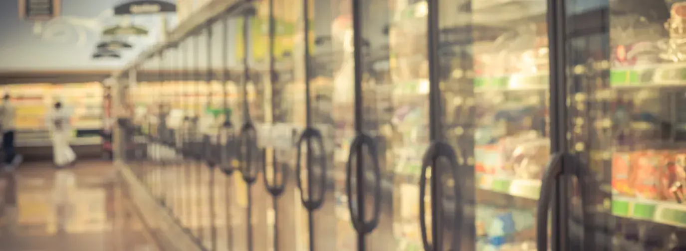 Line of freezers at supermarket