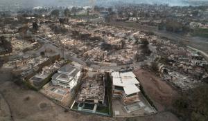 Burned out homes after the Pacific Palisades fire in Southern California on January 10, 2025.