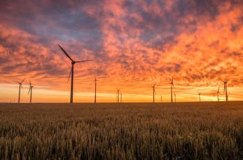 wind turbines in the sunset