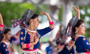 Girls performing Hmong traditional dances at a 2019 Asian Festival in Columbus, Ohio.